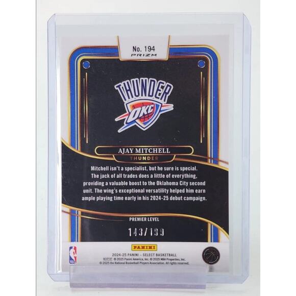 2024-25 Panini Select - Premier Level Ajay Mitchell #194 Red Prizm /199 (RC) - Picture 2 of 2